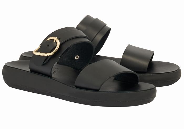 Women Ancient Greek Sandals Preveza Comfort Slide Sandals Black | PHH9529GM