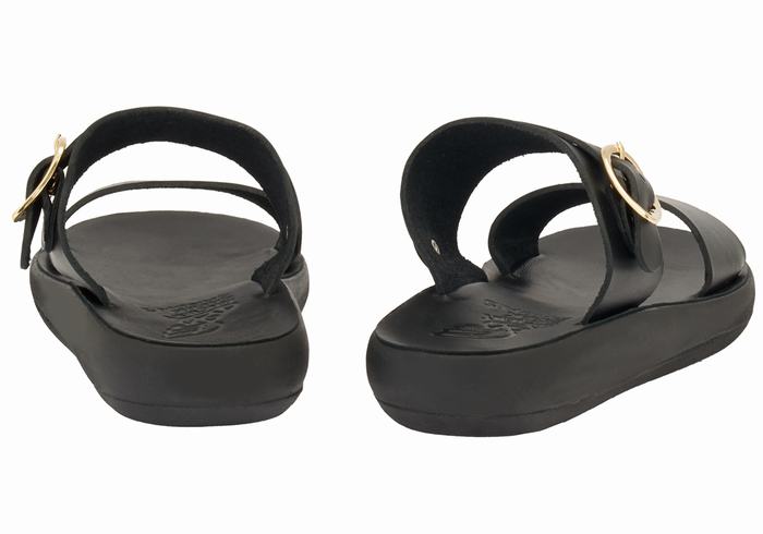 Women Ancient Greek Sandals Preveza Comfort Slide Sandals Black | PHH9529GM