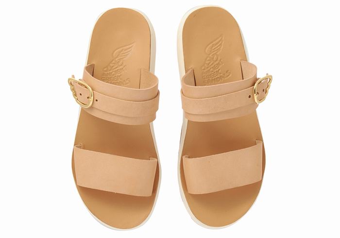 Women Ancient Greek Sandals Preveza Comfort Slide Sandals Beige | OIM8566AY