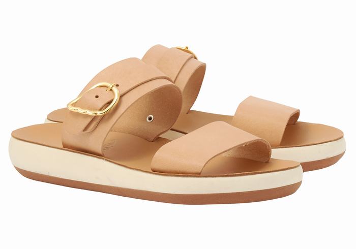 Women Ancient Greek Sandals Preveza Comfort Slide Sandals Beige | OIM8566AY