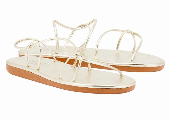 Women Ancient Greek Sandals Proorismos Back-Strap Sandals Gold White | ZRU8026RY