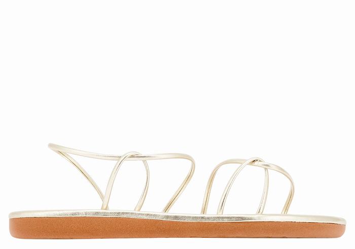 Women Ancient Greek Sandals Proorismos Back-Strap Sandals Gold White | ZRU8026RY