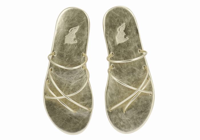 Women Ancient Greek Sandals Pu Slide Sandals Gold White | FNG9298BX