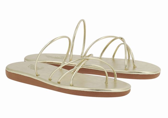 Women Ancient Greek Sandals Pu Slide Sandals Gold White | FNG9298BX