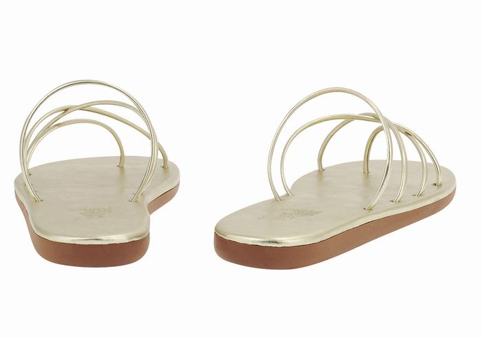 Women Ancient Greek Sandals Pu Slide Sandals Gold White | FNG9298BX