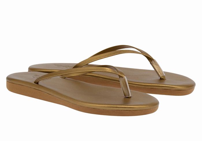 Women Ancient Greek Sandals Saionara Flip Flops Gold Brown | XPN3853WB