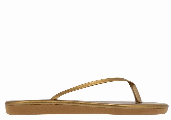 Women Ancient Greek Sandals Saionara Flip Flops Gold Brown | XPN3853WB