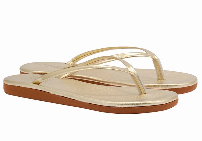 Women Ancient Greek Sandals Saionara Flip Flops Gold White | IKP5517AY