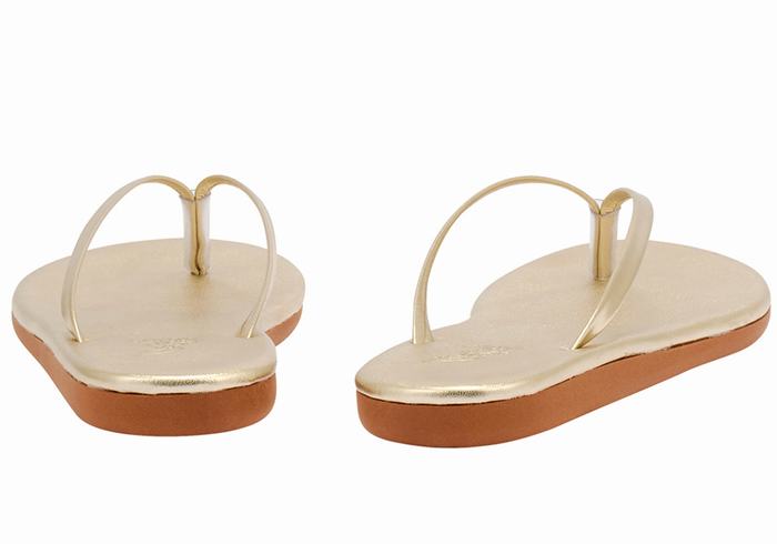 Women Ancient Greek Sandals Saionara Flip Flops Gold White | IKP5517AY