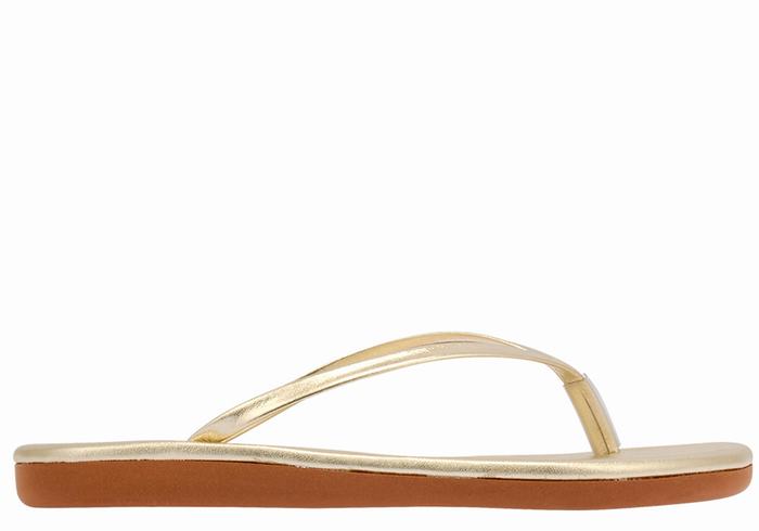 Women Ancient Greek Sandals Saionara Flip Flops Gold White | IKP5517AY