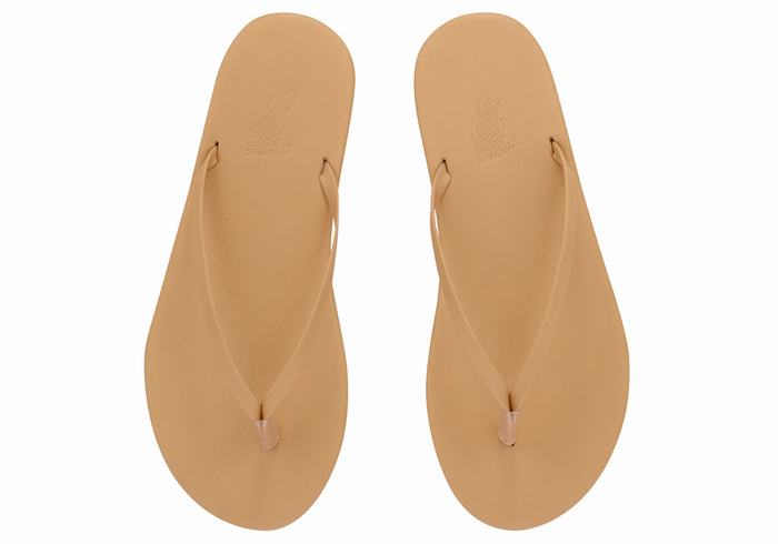 Women Ancient Greek Sandals Saionara Flip Flops Beige | LKT5441KL