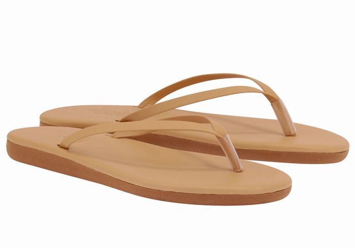 Women Ancient Greek Sandals Saionara Flip Flops Beige | LKT5441KL