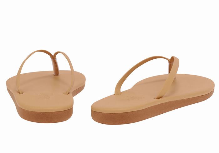 Women Ancient Greek Sandals Saionara Flip Flops Beige | LKT5441KL