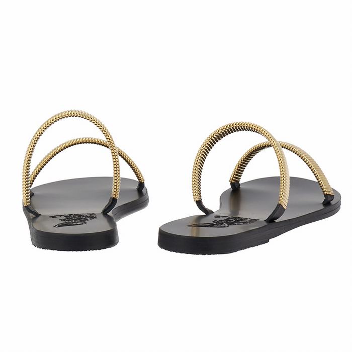 Women Ancient Greek Sandals Saita Slide Sandals Gold Black | CUV7228GG