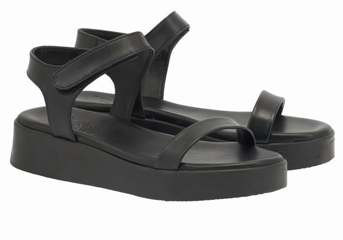 Women Ancient Greek Sandals Salamina Leather Platform Sandals Black | ZRC885FA