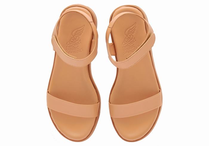 Women Ancient Greek Sandals Salamina Leather Platform Sandals Beige | HTX4610CQ