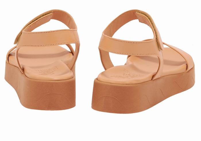 Women Ancient Greek Sandals Salamina Leather Platform Sandals Beige | HTX4610CQ