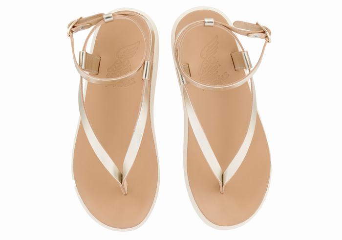 Women Ancient Greek Sandals Salomi Comfort Ankle Strap Sandals Gold White | QIG8211RA