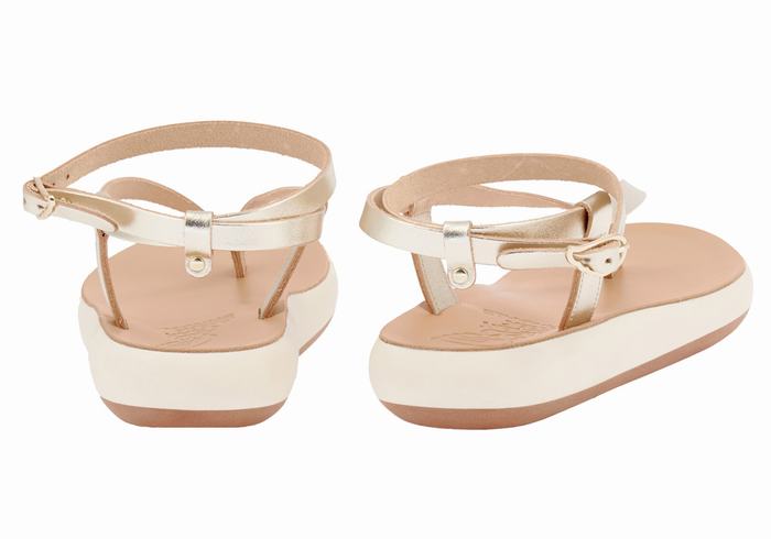 Women Ancient Greek Sandals Salomi Comfort Ankle Strap Sandals Gold White | QIG8211RA