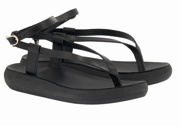 Women Ancient Greek Sandals Salomi Comfort Ankle Strap Sandals Black | IWQ6321LE