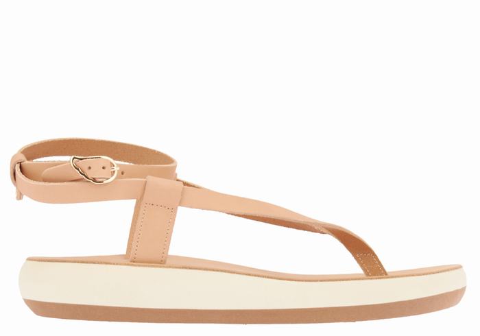 Women Ancient Greek Sandals Salomi Comfort Ankle Strap Sandals Beige | WTB2414AE