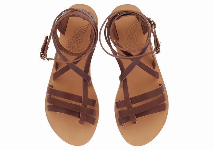 Women Ancient Greek Sandals Satira Leather Gladiator Sandals Coffee | ILB7697NX