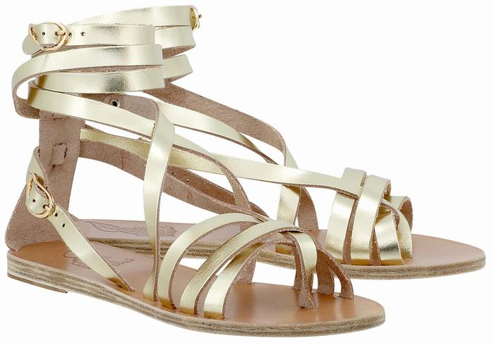 Women Ancient Greek Sandals Satira Leather Gladiator Sandals Gold White | XHW3482FQ