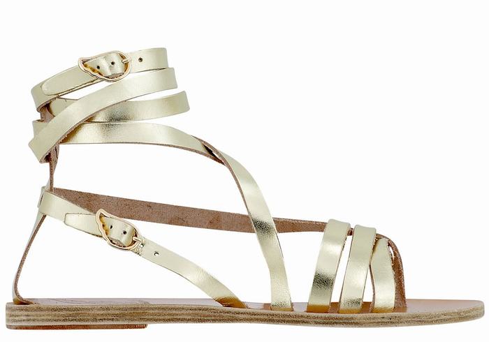 Women Ancient Greek Sandals Satira Leather Gladiator Sandals Gold White | XHW3482FQ