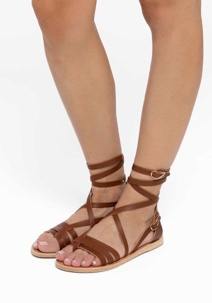 Women Ancient Greek Sandals Satira Leather Gladiator Sandals Dark Brown | ICE4884VO