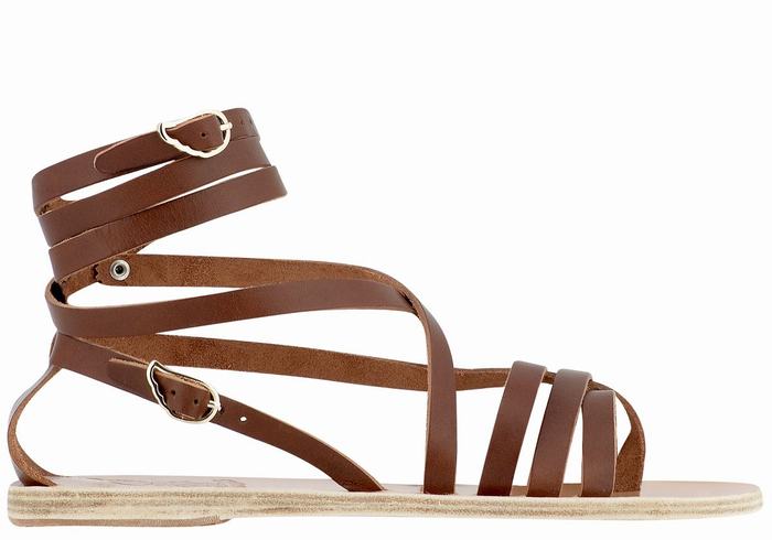 Women Ancient Greek Sandals Satira Leather Gladiator Sandals Dark Brown | ICE4884VO