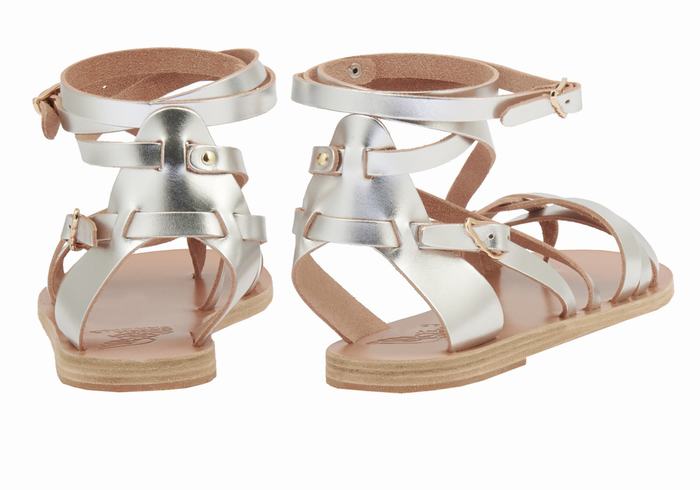 Women Ancient Greek Sandals Satira Leather Gladiator Sandals Silver | IOA4923MZ