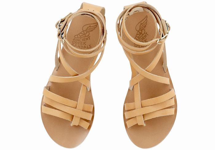 Women Ancient Greek Sandals Satira Leather Gladiator Sandals Beige | BWK9089XG