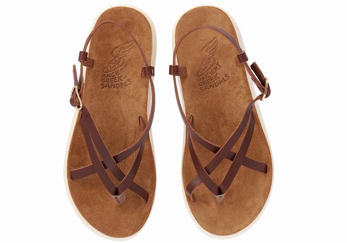 Women Ancient Greek Sandals Semele Comfort Back-Strap Sandals Coffee | LBD6629IY