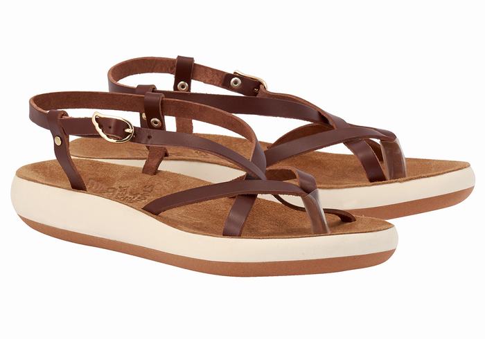 Women Ancient Greek Sandals Semele Comfort Back-Strap Sandals Coffee | LBD6629IY