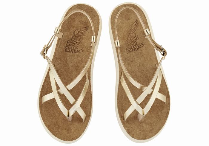 Women Ancient Greek Sandals Semele Comfort Back-Strap Sandals Gold White | RCE2275UY