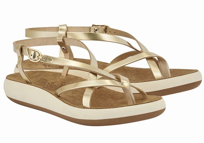 Women Ancient Greek Sandals Semele Comfort Back-Strap Sandals Gold White | RCE2275UY