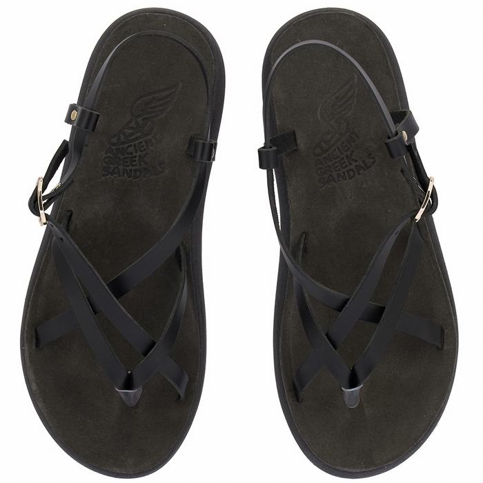 Women Ancient Greek Sandals Semele Comfort Back-Strap Sandals Black | JTH1287HD