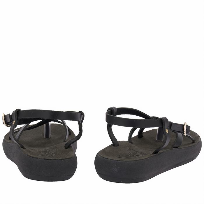 Women Ancient Greek Sandals Semele Comfort Back-Strap Sandals Black | JTH1287HD