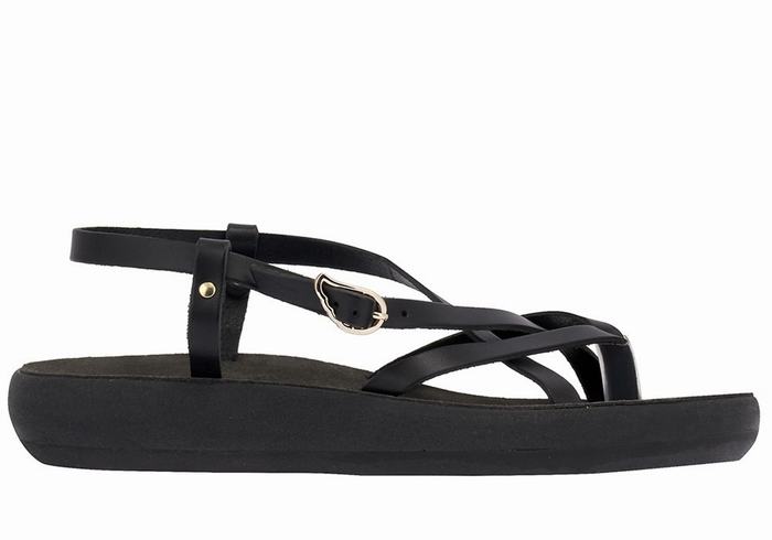 Women Ancient Greek Sandals Semele Comfort Back-Strap Sandals Black | JTH1287HD