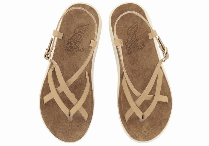 Women Ancient Greek Sandals Semele Comfort Back-Strap Sandals Beige | ETV7829LQ