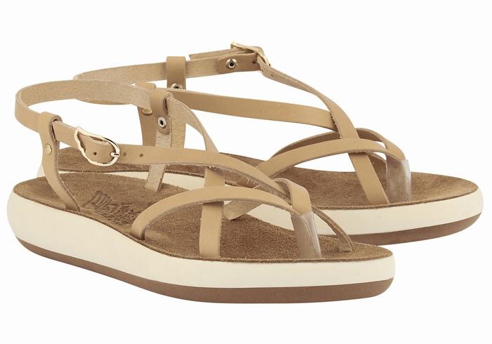 Women Ancient Greek Sandals Semele Comfort Back-Strap Sandals Beige | ETV7829LQ