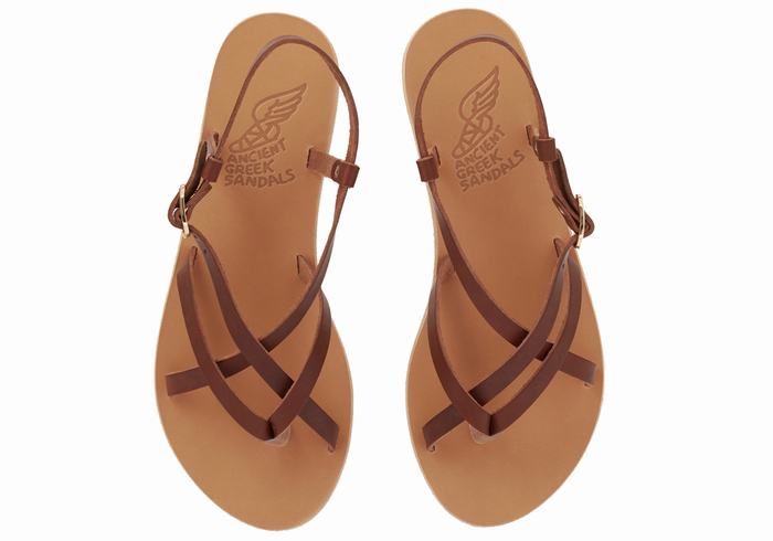 Women Ancient Greek Sandals Semele Leather Back-Strap Sandals Coffee | CCB6745OC