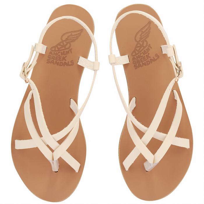 Women Ancient Greek Sandals Semele Leather Back-Strap Sandals White | FBC5261QC