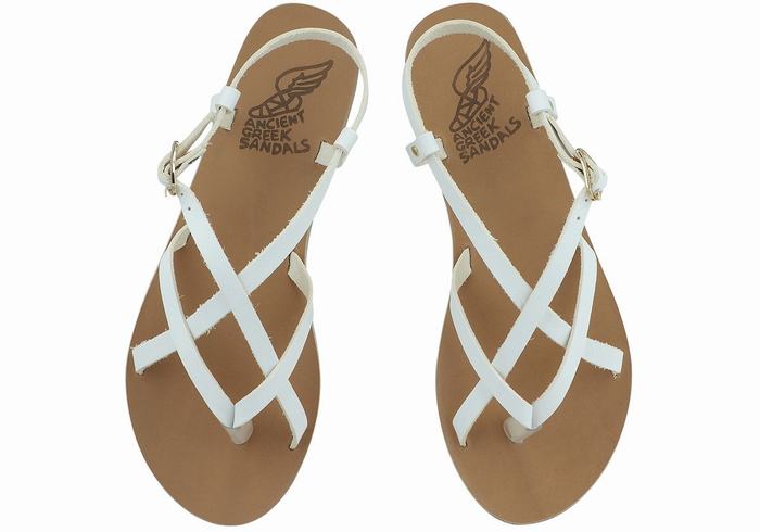 Women Ancient Greek Sandals Semele Leather Back-Strap Sandals White | CSL5315DU