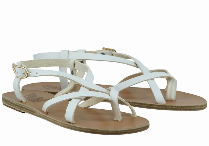 Women Ancient Greek Sandals Semele Leather Back-Strap Sandals White | CSL5315DU