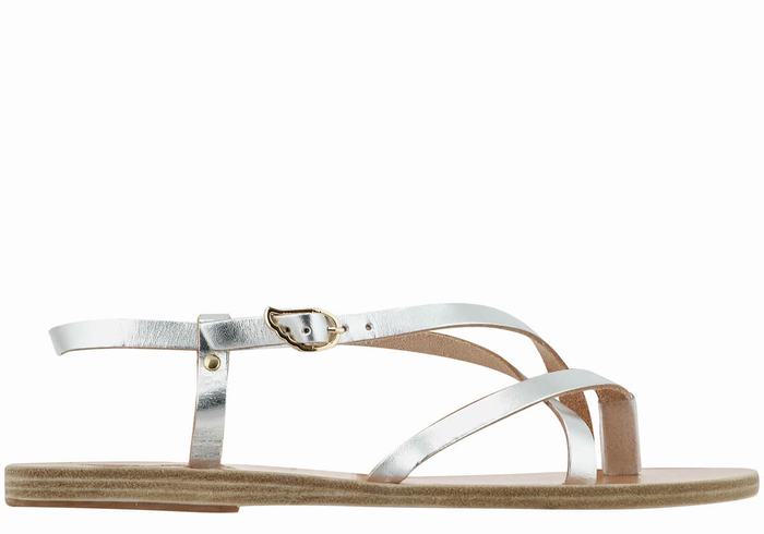 Women Ancient Greek Sandals Semele Leather Back-Strap Sandals Silver | LJG162IW