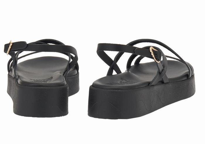 Women Ancient Greek Sandals Silia Leather Platform Sandals Black | HOT22100EX