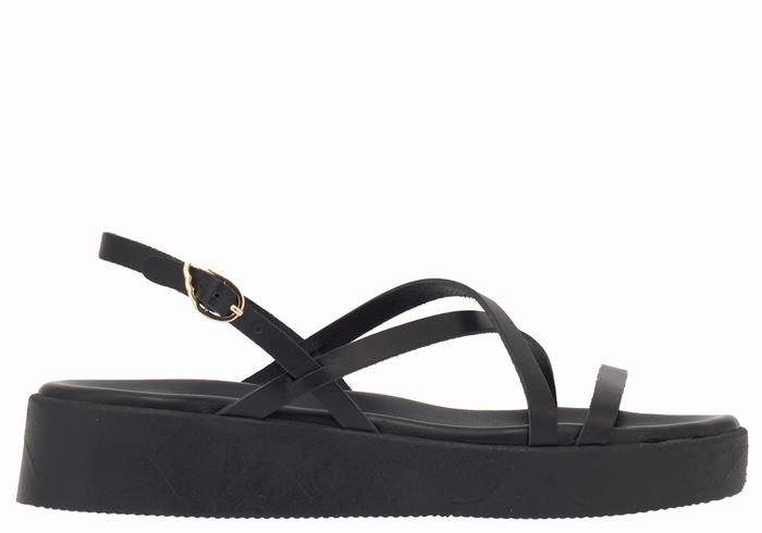 Women Ancient Greek Sandals Silia Leather Platform Sandals Black | HOT22100EX