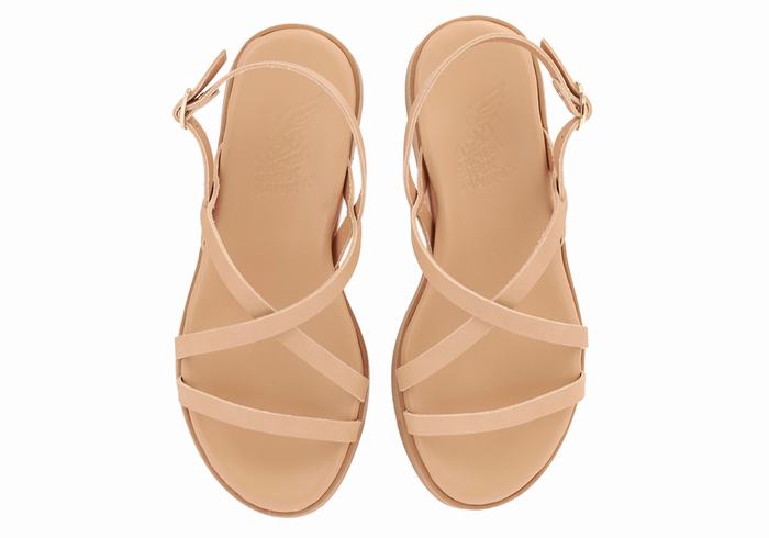 Women Ancient Greek Sandals Silia Leather Platform Sandals Beige | UZJ3558LO