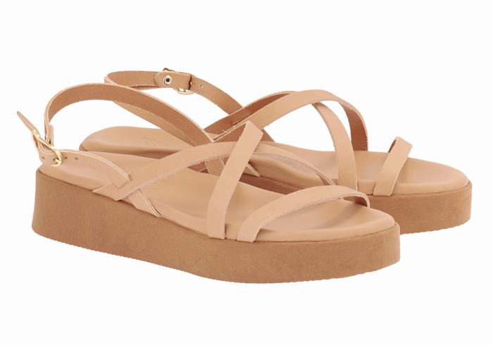 Women Ancient Greek Sandals Silia Leather Platform Sandals Beige | UZJ3558LO